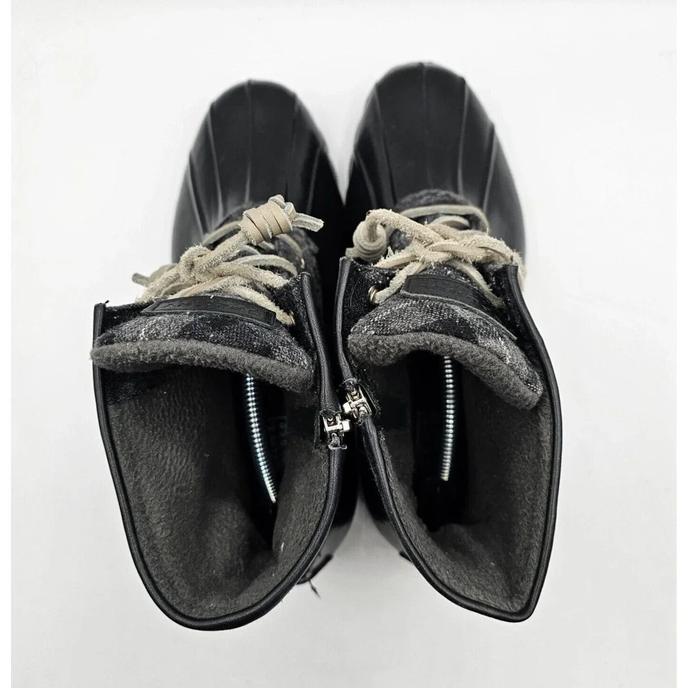 Sperry Top-Sider Womens‎ Saltwater Duck Boots Size 8 Black Gray Plaid Waterproof